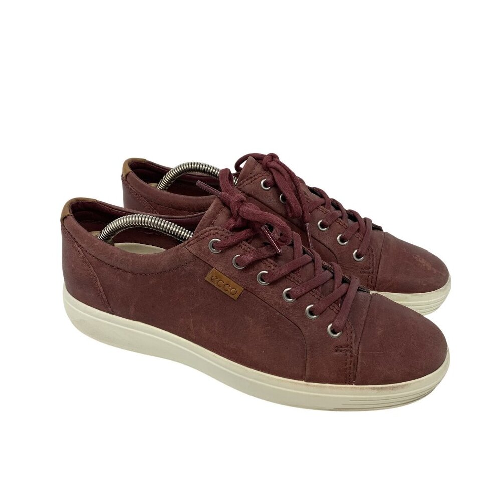 Ecco Soft 7 Lace-Up Sneakers Size 42 Burgundy Leather Casual Comfort Shoes